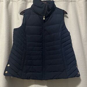 Talbots Navy Quilted Vest with Gold Accents